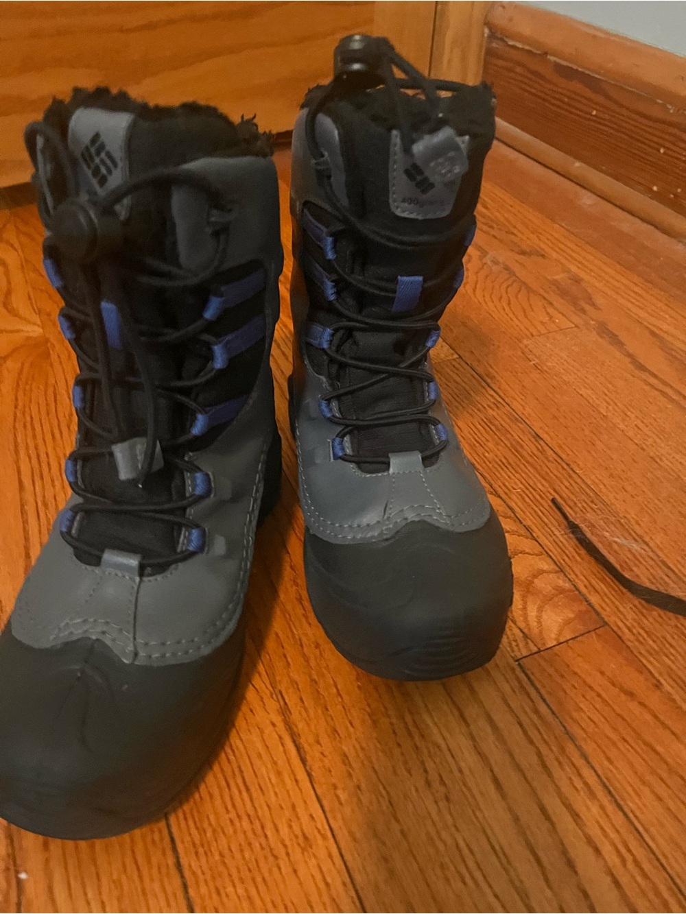 Columbia Kids Gray and Black Winter Boots with Blue Details